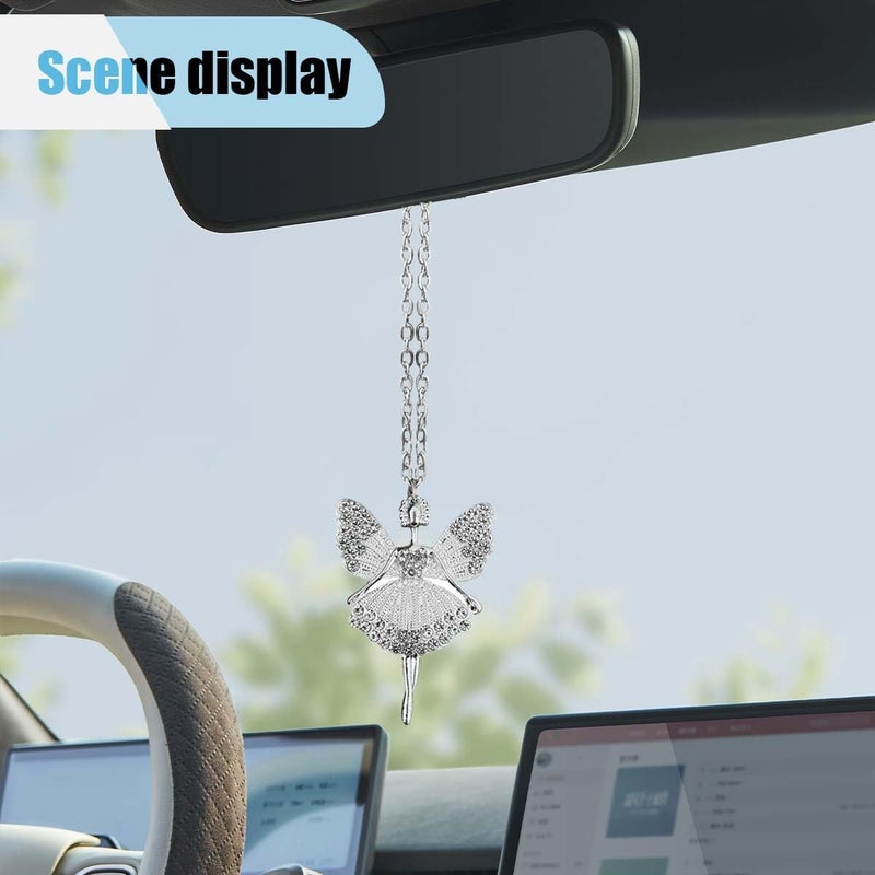 LHDOS Bling Ballerina Dancer Car Mirror Hanging Accessories, Crystal Diamond Car Interior Ornament Pendant for Women, Lucky Rear View Mirror Charm for Auto Decoration Present - Image 3